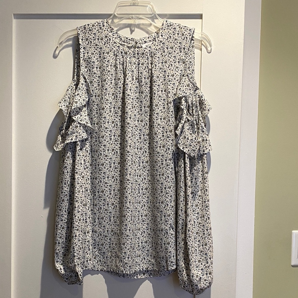 Mittoshop White & Floral Cold Shoulder Blouse. Size M